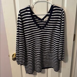 LOFT Navy and White Striped Knit Top
